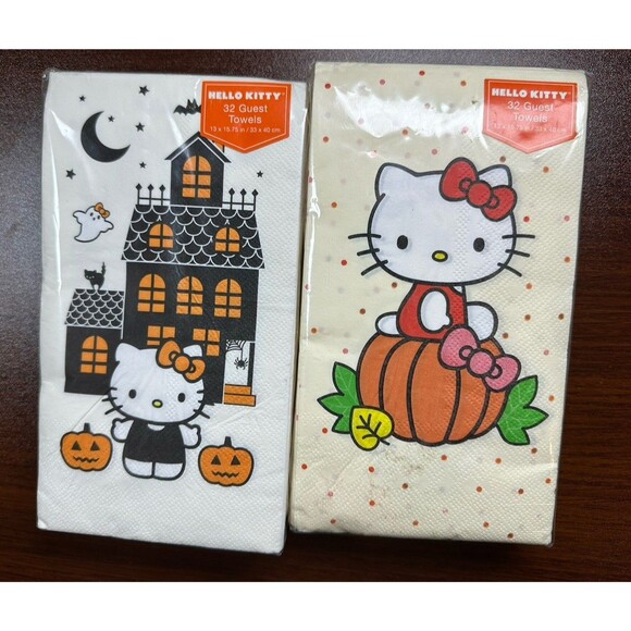 Lot 2 Hello Kitty Halloween Fall Guest Paper Towels Napkin Sanrio Pumpkin Party - Picture 1 of 3